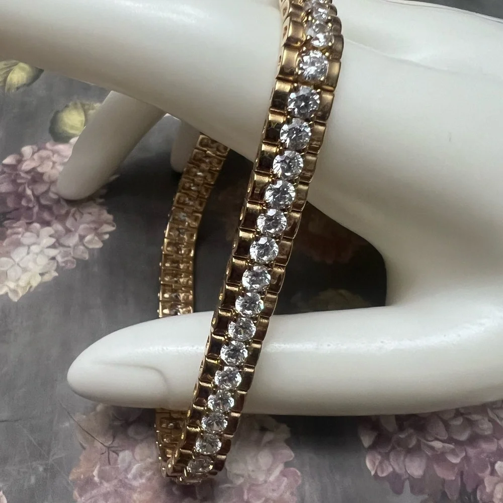Bronze Italy 14kt gold plating Sterling Silver Bracelet with crystal stones. - Picture 1 of 6